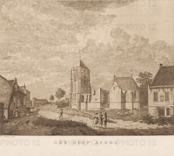 View of Acquoy, The village of Acquoy, print, Series number, 8, View of St. Catherine's Church in