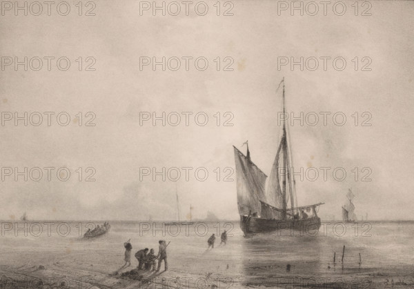 Ship at anchor at sunrise, Le lever du soleil, print, printmaker: Théodore Gudin, publisher: Henri