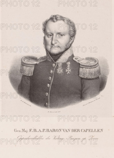Portrait of Frederik Benjamin Alexander Philip van der Capellen, print, The sitter wears a military