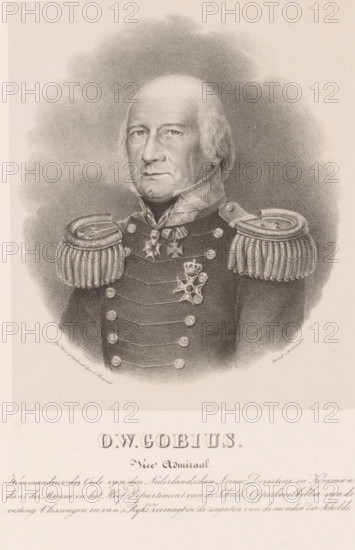 Portrait of Otto Willem Gobius, print, The sitter wears a military uniform with three knightly