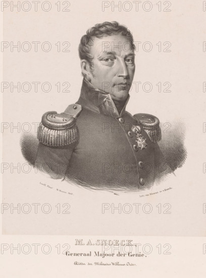 Portrait of Matthias Adriaan Snoeck, print, The sitter wears a military uniform with epaulets and a