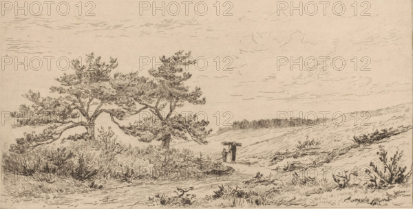 Les bruyères à Wort-Rheden (original title), Heath landscape near Worth-Rheden, print, In the