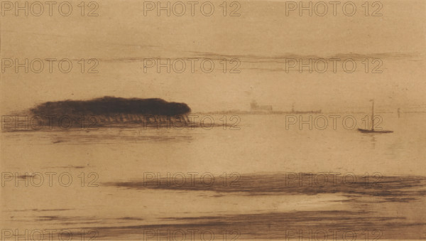 View of the Scheldt at evening, print, Veere lies on the horizon., number: '315', printmaker: Carel