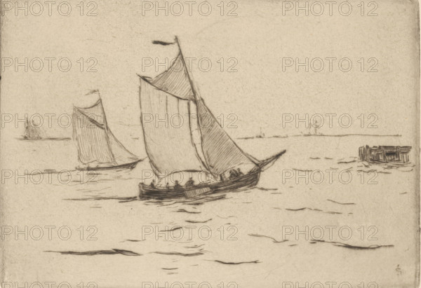 Two sailing ships on the Scheldt, print, number: '322', printmaker: Carel Nicolaas Storm van