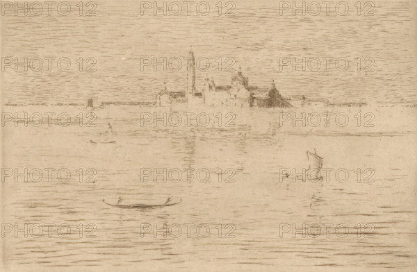 View of Venice at dawn, print, The Campanile of Venice is visible on the horizon., number: '408',