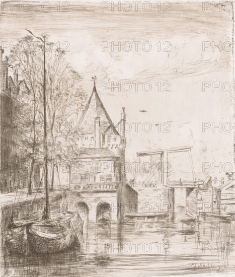 View of the Schreierstoren in Amsterdam, print, View of the Schreierstoren from the water of the