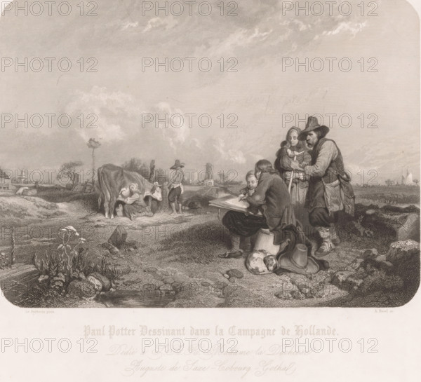 Paulus Potter sketching in the countryside, Paul Potter Dessinant dans la Campagne de Hollande,