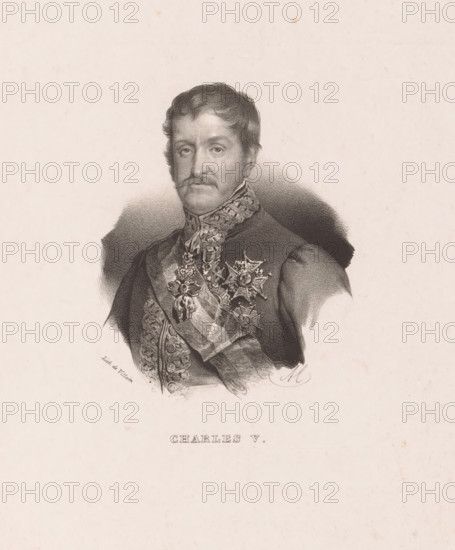 Charles V, Portrait of Carlos María Isidro Benito de Borbón y Borbón-Parma, print, printmaker:
