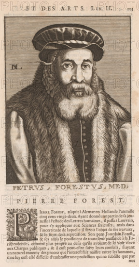 Petrus, Forestus, Med, Portrait of Pieter van Foreest, print, book illustration, printmaker: