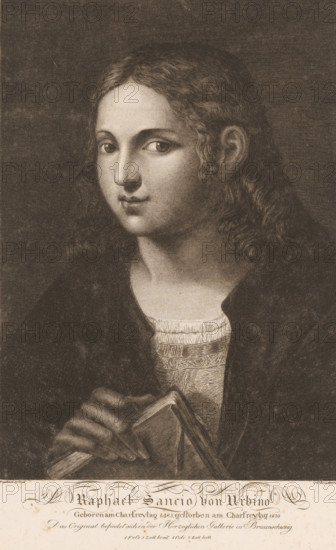 Portrait of Raphael, print, printmaker: Karl Schröder, after painting by Rafaël, 1821, Raphael,