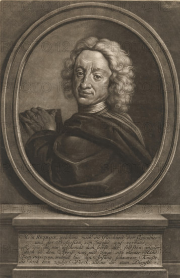 Portrait of Georg Daniel Heumann, print, With praise poem in German., printmaker: Georg Martin