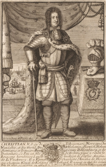 Portrait of Christian V of Denmark, print, publisher: François Jollain, Paris, 1671 - 1704, paper,