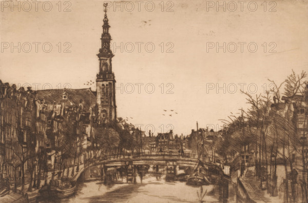 View of the Westertoren, in Amsterdam, print, printmaker: Henri Wouters, 1876 - 1907, paper,