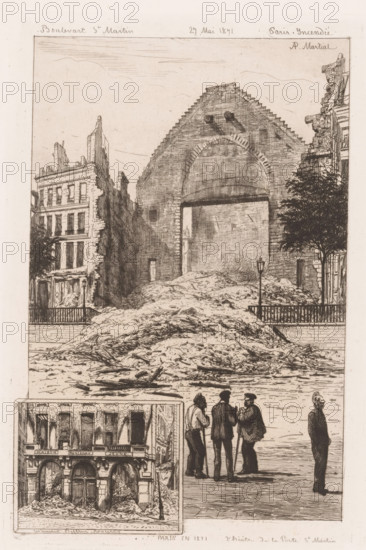 View of ruins on the Boulevard Saint-Martin, Paris Incendié, Paris on fire, print, This print is