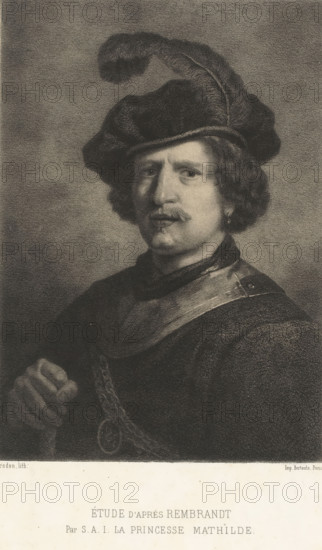 Étude d'après Rembrandt by SAI la princesse Mathilde, Portrait of a man with a beret, print,