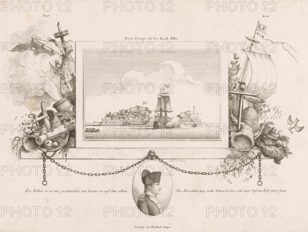 Porto Ferrajo on the island of Elba, Battle of Porto Ferrajo in a frame between an allegory of