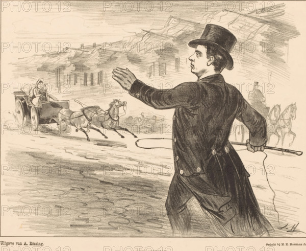 Famous contemporaries: Anton Kabelaar, cartoon, print, Anton Kabelaar brought the runaway horses of