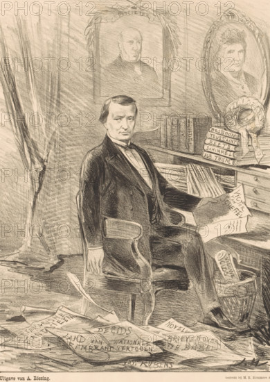 Portrait of Conrad Busken Huet in his study, In memory of Cd. Busken Huet, print, The sitter sits