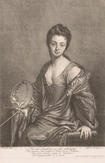 Portrait of Geneviève Blanchot as Painting, print, printmaker: Cathérine Duchesne, after painting