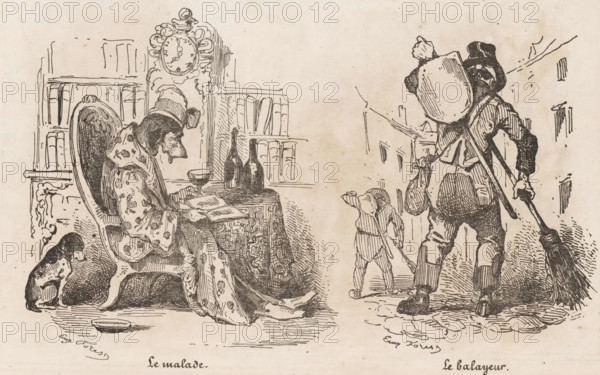 The sick person, The footman, Sick dog in a chair and two street sweepers, Small collection of