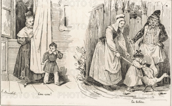 Cou-cou!, Woman and child playing hide-and-seek and woman teaches child to walk, La bebête, Le