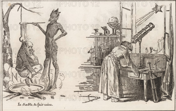 The Devil Tortures a Man Over a Fire and Astronomer with Telescope, The Small Print Shop, Small