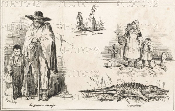 The poor blind man, Blind beggar, woman with children and a crocodile, Crocodile, Small collection