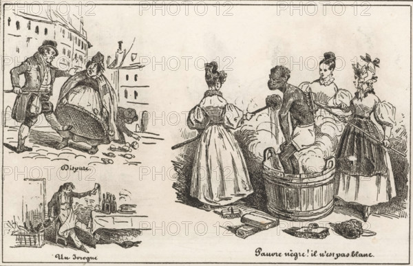 Un Ivrogne, Pauvre nègre! il n'est pas blanc., Dispute, Drinking man at the table and women washing