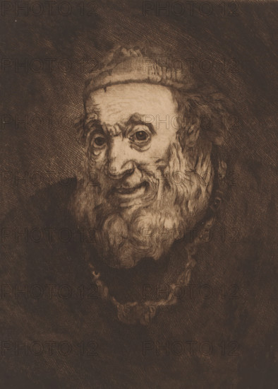 Head of an old man, print, printmaker: Charles Théodore Bernier (signed by artist), after painting