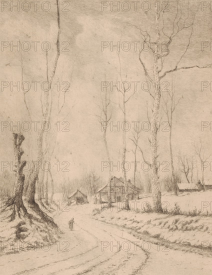 Hiver à Auderghem (Belgique), Winter landscape near Oudergem, print, annotation: 'epreuve unique',