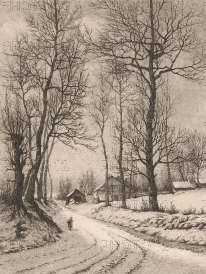 Winter landscape near Oudergem, Hiver à Auderghem (Belgique), print, watermark: 'Dambricourt
