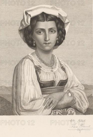 Portrait of an unknown Italian woman, print, inscription: '3e etat', printmaker: Florent Brant