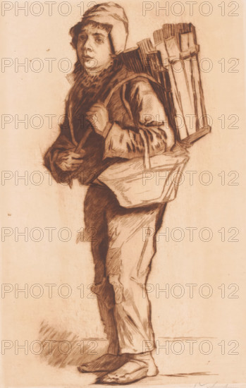 Young traveling merchant, print, annotation: '1st state', printmaker: Mary Hector Rupert Cantineau,