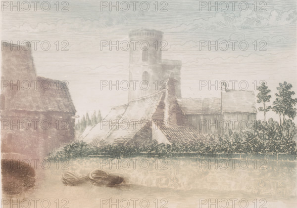 View of an old city wall, print, printmaker: Armand Collard, 1848 - 1909, paper, etching, à la