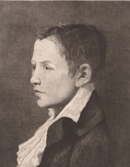 Portrait of an unknown boy, three-quarters to the left, print, inscription: 'D'après David, 4e