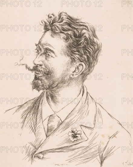 Portrait of Félicien Rops, print, annotation: '1er état', printmaker: Louise Danse (signed by