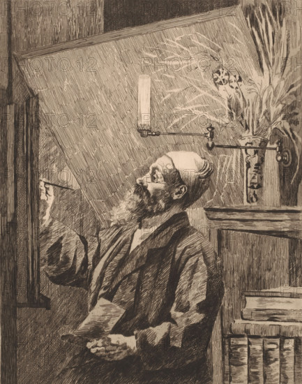 Auguste Danse at the easel, print, annotation: '1re Etat', printmaker: Louise Danse (signed by