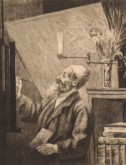 Auguste Danse at the easel, print, annotation: '2eme Etat', printmaker: Louise Danse (signed by