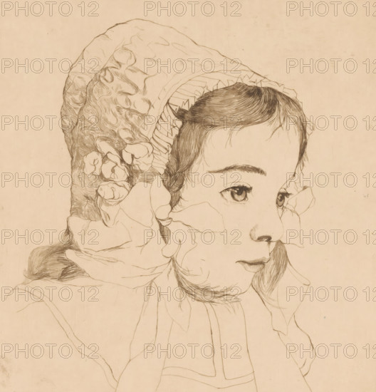 Portrait of an unknown girl, print, printmaker: Frederik Salberg (signed by artist), 1907, paper,