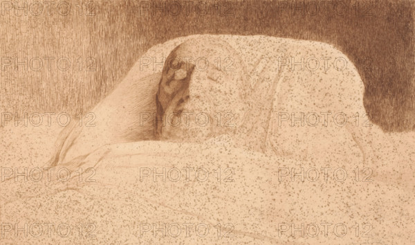 Portrait of an unknown man on his deathbed, possibly Van Volxem, print, annotation: '2nd floor',