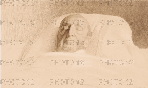 Portrait of an unknown man on his deathbed, possibly Van Volxem, print, annotation: '3eme etat,