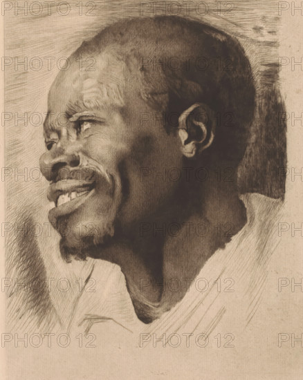 Portrait of an unknown man, Head of a black man (former title), print, annotation: '3rd state',