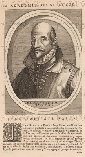 Portrait of Giambattista della Porta, print, book illustration, printmaker: Nicolas de Larmessin