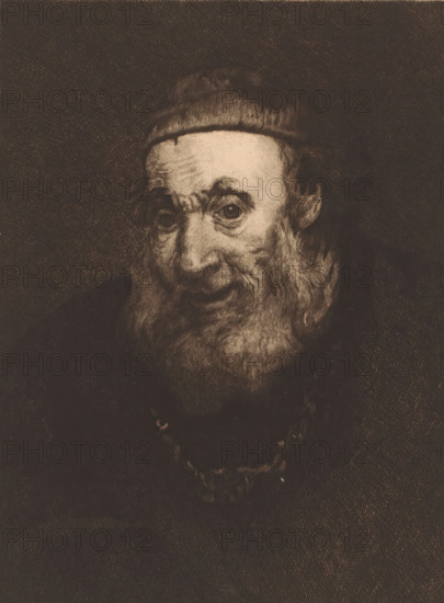Head of an old man, print, printmaker: Charles Théodore Bernier (signed by artist), after painting