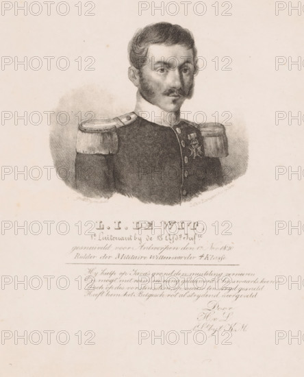 Portrait of Lieutenant LJ de Wit, print, The sitter is wearing a uniform with a knightly order.