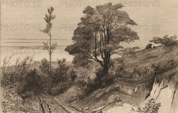 Country road near Warnant, Souvenir de Moulins-Warnaut (original title), print, Country road in a
