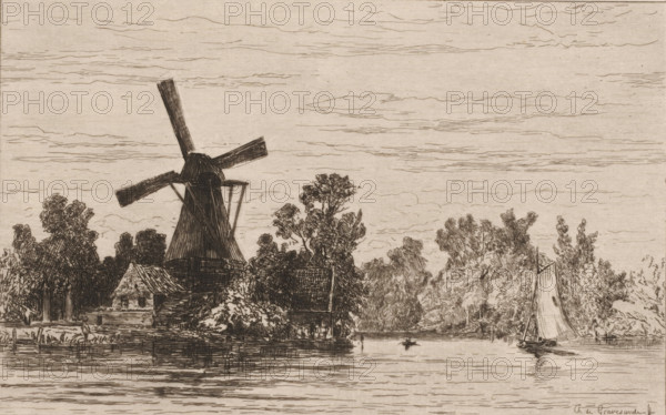 Windmill in Loenen aan de Vecht, Loenen sur le Vecht (original title), print, View of the Vecht