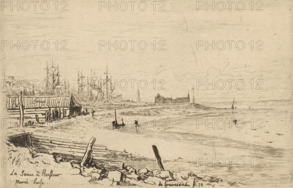 La Seine à Honfleur, marée basse (original title on object), print, The bank of the Seine near