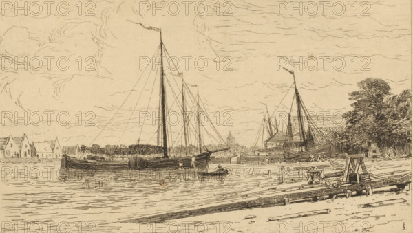 Scheepswerf in Muiden, Chantiers à Muiden (original title), print, printmaker: Carel Nicolaas Storm