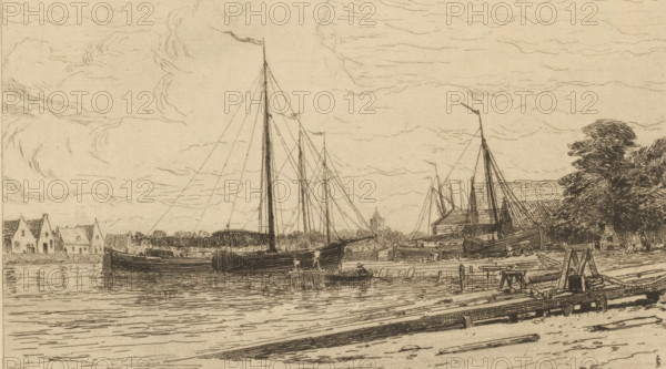 Scheepswerf in Muiden, Chantiers à Muiden (original title), print, printmaker: Carel Nicolaas Storm
